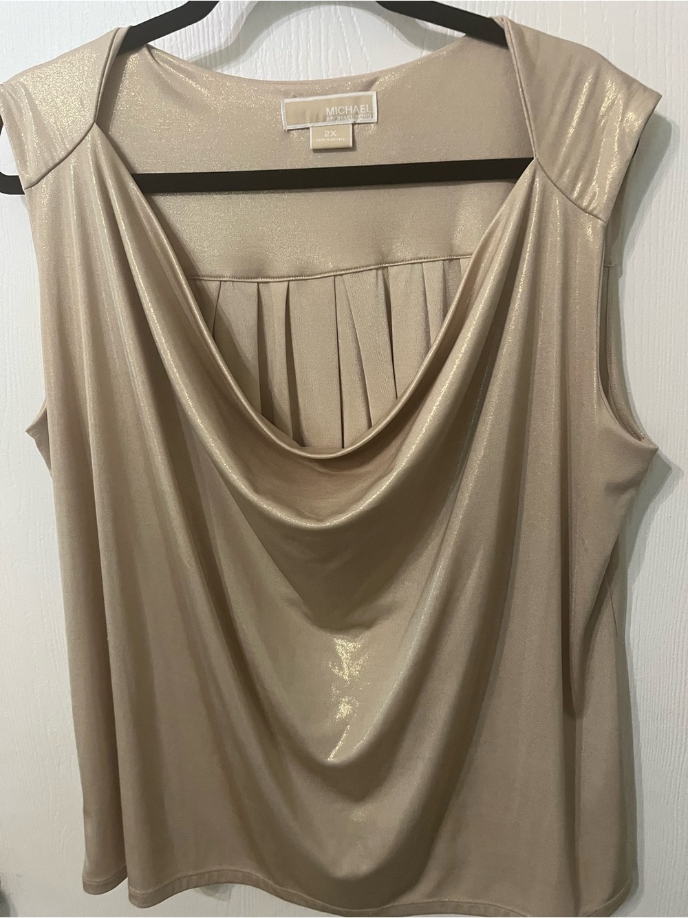 Michael Kors Metallic Gold Drape Neck Sleeveless Top